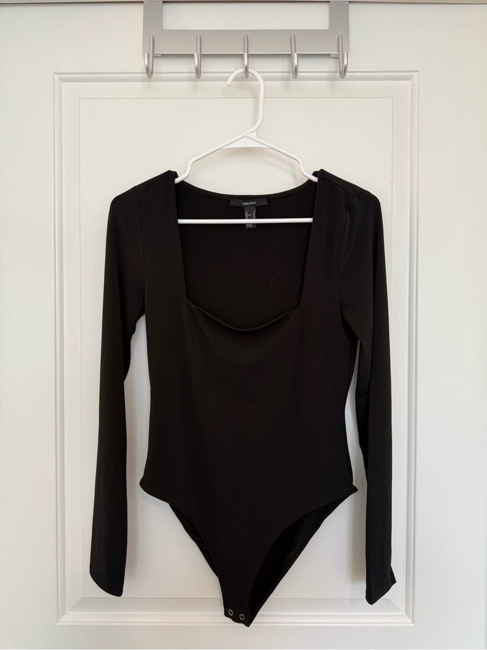 Forever 21 Black Long-Sleeve Square Neck Bodysuit